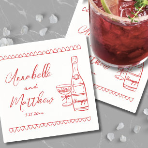 Guardanapo De Papel Casamento Caprichoso Desenhado à Mão Vermelho
