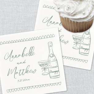 Guardanapo De Papel Casamento Caprichoso Verde Desenhado à Mão