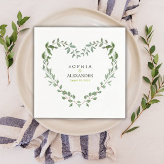 Guardanapo De Papel Casamento Cardíaco Elegante Greenery Personalizado