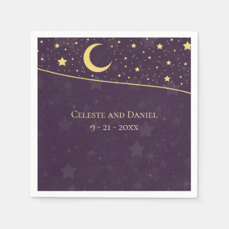 Guardanapo De Papel Casamento Celestial Estrelas e Lua Deep Purple