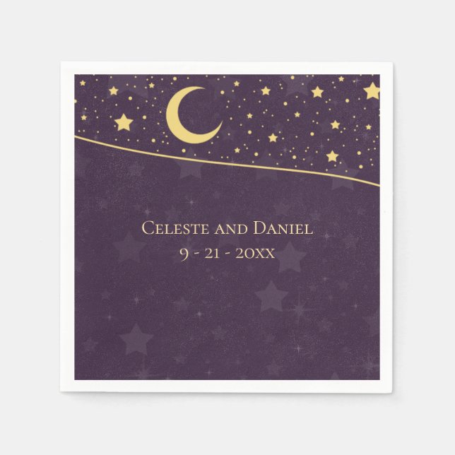 Guardanapo De Papel Casamento Celestial Estrelas e Lua Deep Purple (Frente)
