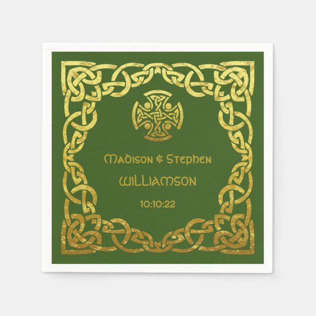 Guardanapo De Papel Casamento Celta Verde Falso Ouro Personalizado (Frente)