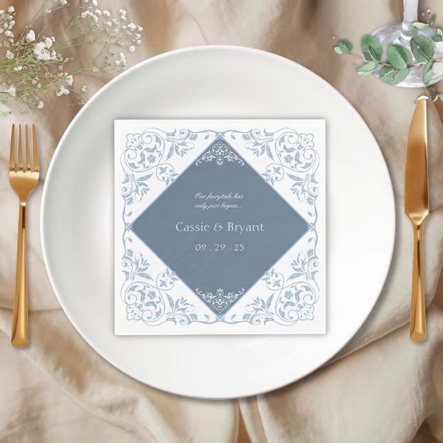 Guardanapo De Papel Casamento Chic da Chinoiserie Blue e White Costeir (elegant blue and white regency era chinoserie vintage victorian wedding napkins for table setting)