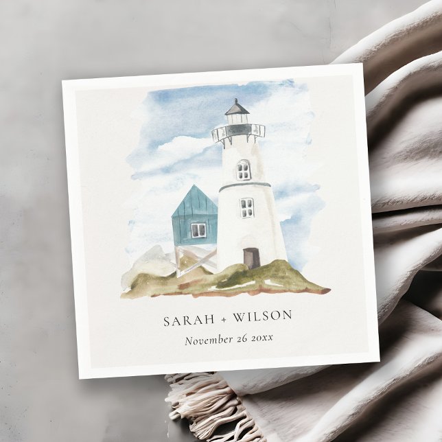 Guardanapo De Papel Casamento Chic Dusky Aqua Blue Lighthouse Mountain (Criador carregado)