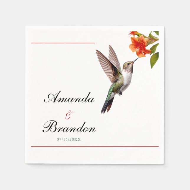 Guardanapo De Papel Casamento Chic Hummingbird e Orange Flower (Frente)