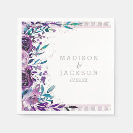 Guardanapo De Papel Casamento Chic Purple Floral & Silver Monogramas