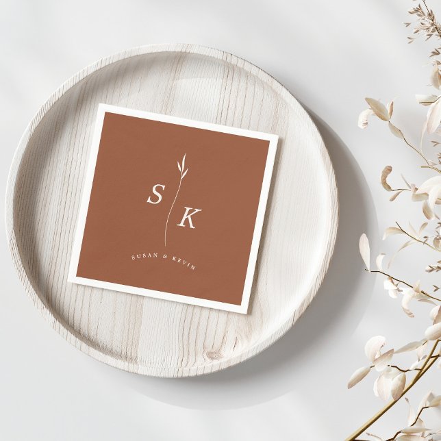 Guardanapo De Papel Casamento Chic Simples Folha de Folha Monograma (Criador carregado)