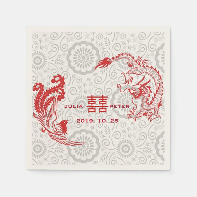 Guardanapo De Papel Casamento Chinês Personalizado Moderno Dragão-Phoe (Frente)