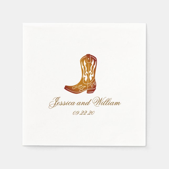 Guardanapo De Papel Casamento Clássico Castanho Escuro Ocidental (Frente)