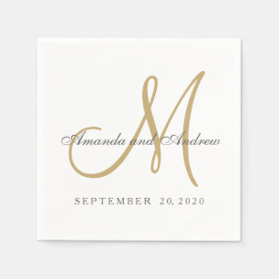 Guardanapo De Papel Casamento Clássico Cinza Branco Dourado Monograma