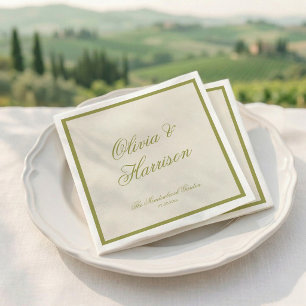 Guardanapo De Papel Casamento Clássico de Caligrafia Verde Oliva
