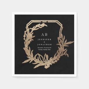 Guardanapo De Papel casamento clássico de florais negros de ouro motif