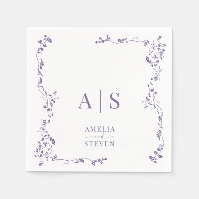 Guardanapo De Papel Casamento Clássico de Folha Floral Elegante (Frente)