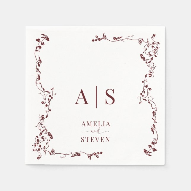 Guardanapo De Papel Casamento Clássico de Folha Floral Elegante (Frente)