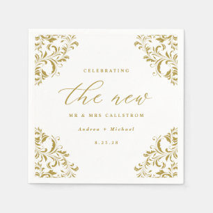 Guardanapo De Papel Casamento Clássico de Vintagem Dourada Elegante