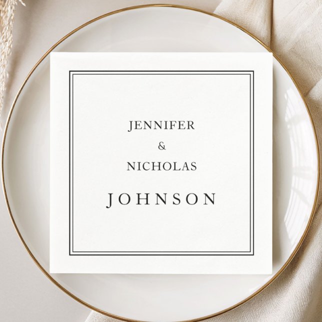 Guardanapo De Papel Casamento Clássico Elegante Preto e Branco (Elegant Classic Black And White Wedding Napkins)