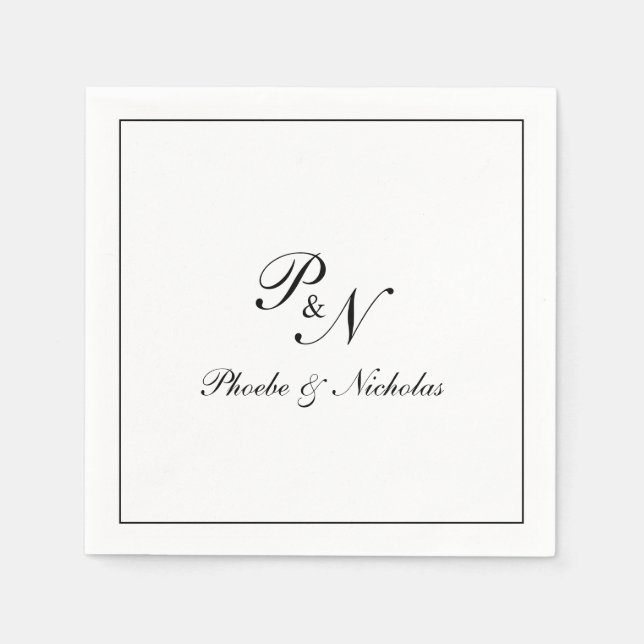 Guardanapo De Papel Casamento Clássico Elegante Preto e Branco (Frente)