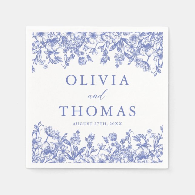 Guardanapo De Papel Casamento Clássico Elegante Vitoriano Azul (Frente)