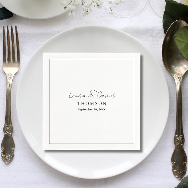 Guardanapo De Papel Casamento Clássico Minimalista Moderno Personaliza (Personalized modern classic wedding napkins add refined simplicity to your elegant table setting)