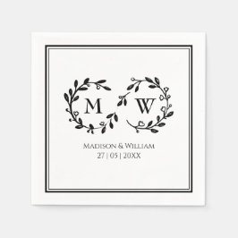 Guardanapo De Papel Casamento Clássico Negro e Branco Moderno