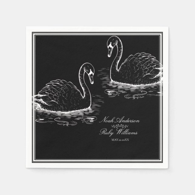 Guardanapo De Papel Casamento Clássico Preto e Branco Elegante (Frente)