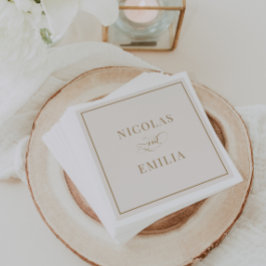 Guardanapo De Papel Casamento Clássico Simples Bege e Dourado