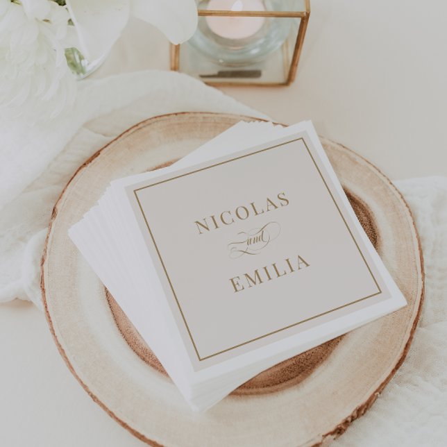 Guardanapo De Papel Casamento Clássico Simples Bege e Dourado (Criador carregado)