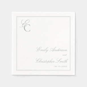 Guardanapo De Papel Casamento Clássico Verde Sage Elegante