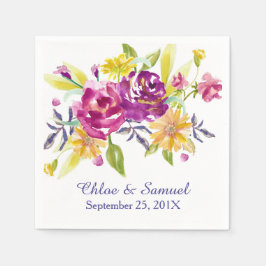 Guardanapo De Papel Casamento Colorido de Buquês de Aquarela
