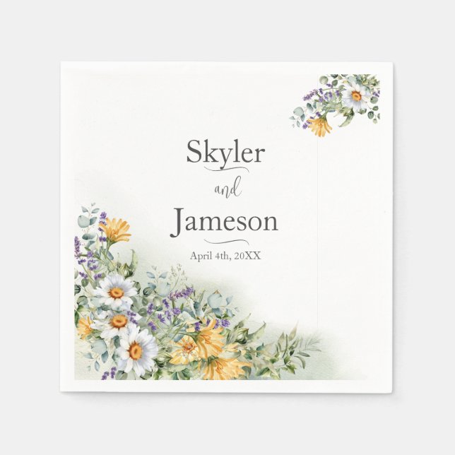 Guardanapo De Papel Casamento Colorido de Flores Selvagens (Frente)