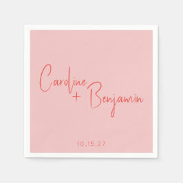 Guardanapo De Papel Casamento Colorido de Script Vermelho Cor-de-Rosa 