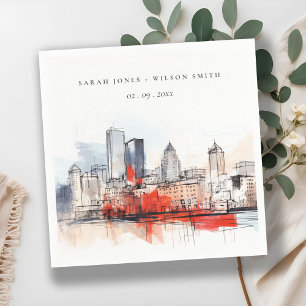 Guardanapo De Papel Casamento com Aquarelas da Cidade de Boston Massac