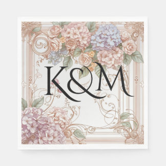 Guardanapo De Papel Casamento com Arco Floral Pastel Vintage Elegante