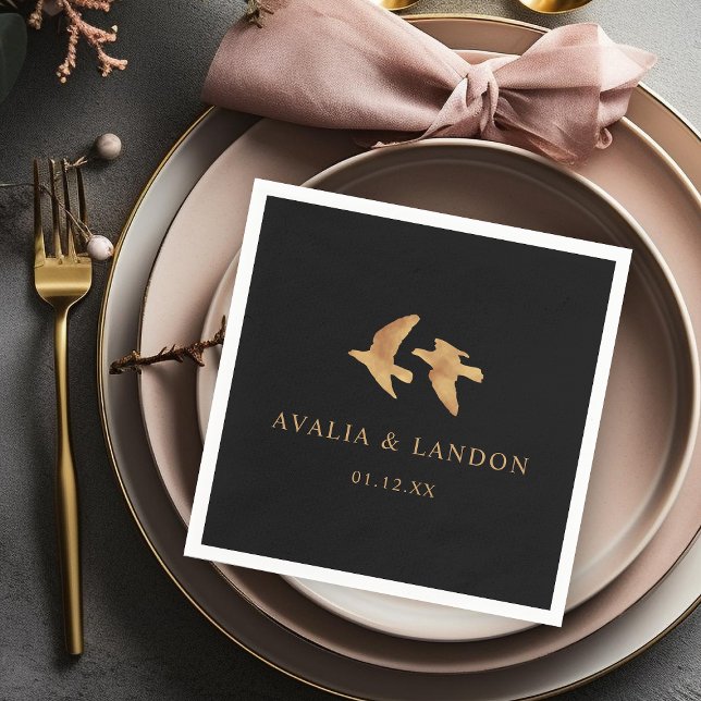 Guardanapo De Papel Casamento com aves Douradas Elegantes (Criador carregado)