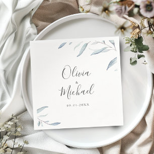 Guardanapo De Papel Casamento com azulejos empoeirados, mínimo verde