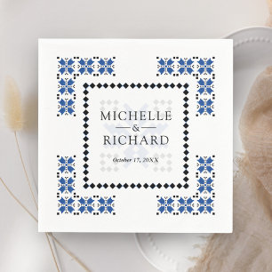 Guardanapo De Papel Casamento com Bordado Ucraniano Azul e Preto