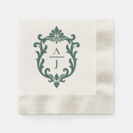 Guardanapo De Papel Casamento com Brasão Ornate Vintage em Verde Salvi