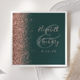 Guardanapo De Papel Casamento com Brilho de Ouro Rosa Verde Escuro Mod