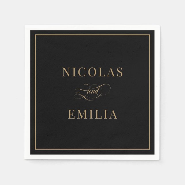 Guardanapo De Papel Casamento com Caligrafia Dourada Negra (Frente)
