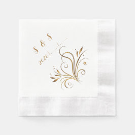 Guardanapo De Papel Casamento com Elegante Filigrana Dourada e Flores 