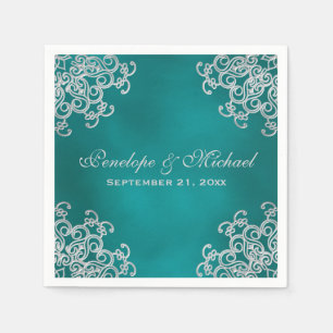 Guardanapo De Papel Casamento com Estilo Indígena Teal e Silver