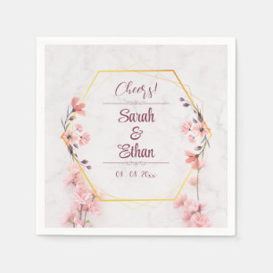 Guardanapo De Papel Casamento com flores cor-de-rosa com flores de cer