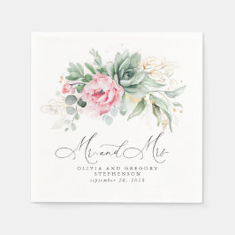 Guardanapo De Papel Casamento com flores Douradas e rosa