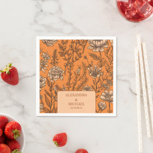 Guardanapo De Papel Casamento com Flores Silvestres Laranja Queimada