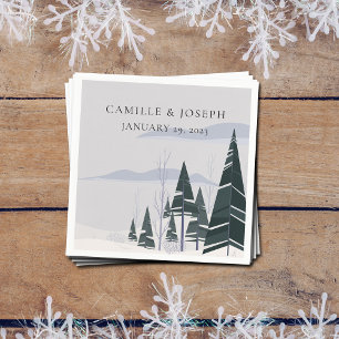 Guardanapo De Papel Casamento com Floresta Moderna de Neve das Árvores