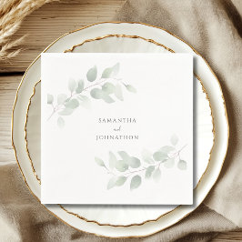 Guardanapo De Papel Casamento com folhagem de eucalipto elegante
