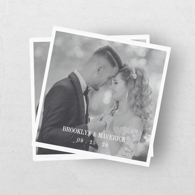 Guardanapo De Papel Casamento com Foto Preto e Branco Moderno (Criador carregado)