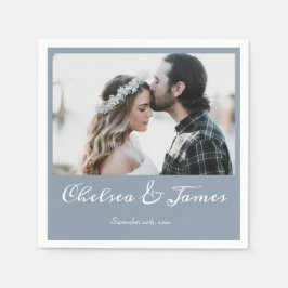 Guardanapo De Papel Casamento com Fotografia de Dusty Blue Calliografi