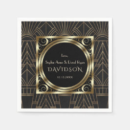 Guardanapo De Papel Casamento com Glam Royal Dourado Art Deco 20s