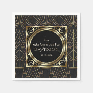 Guardanapo De Papel Casamento com Glam Royal Dourado Art Deco 20s